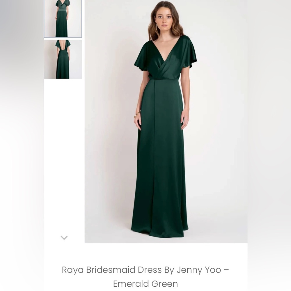 Jenny Yoo Emerald Green Flutter-Sleeve V-Neck Gown